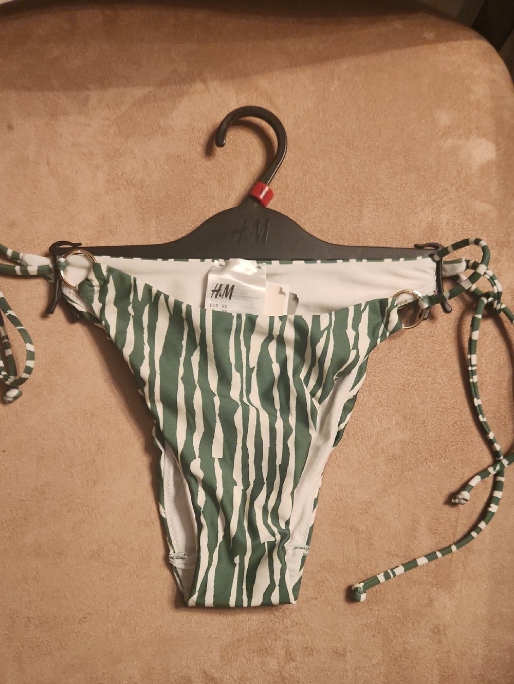 H&M Green & White Striped Tie-Side Bikini Bottoms with Gold Rings